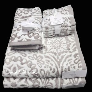 9pc Nanette Lapore Christmas Snowflake Damask Bath Hand Washcloth Towel Set New